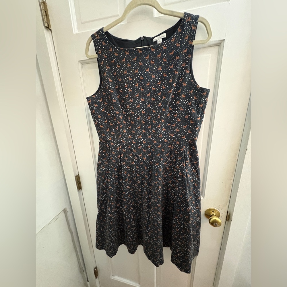 L.L. Bean Navy Midi Dress with Deer Pattern - Picture 2 of 9